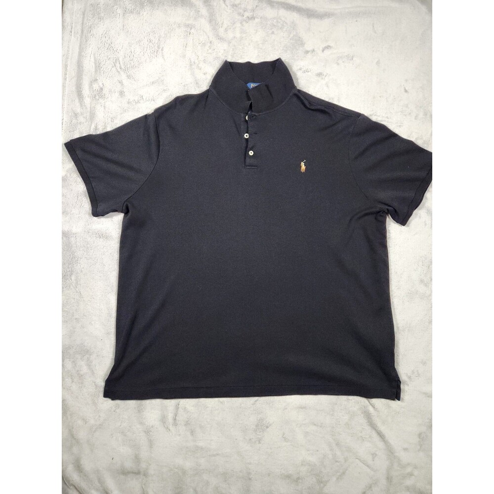 Polo Ralph Lauren Shirt Mens XXL Black Classic Fit Mock Neck Henley Short Sleeve